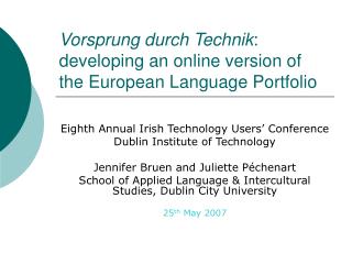 Vorsprung durch Technik : developing an online version of the European Language Portfolio