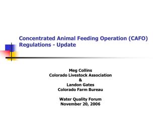 Concentrated Animal Feeding Operation (CAFO) Regulations - Update