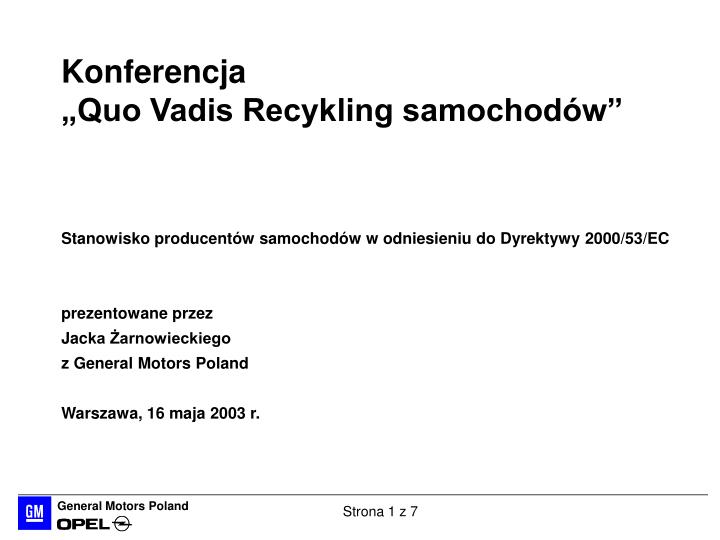 konferencja quo vadis recykling samochod w