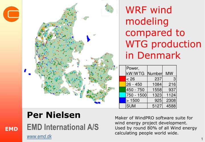 wrf wind modeling compared to wtg production in denmark