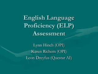 English Language Proficiency (ELP) Assessment