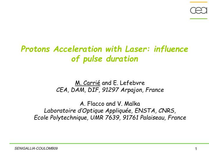 protons acceleration with laser influence of pulse duration