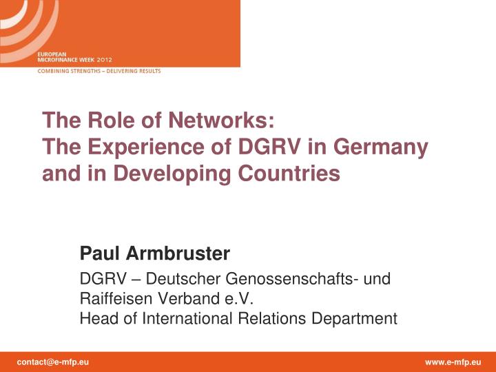 the role of networks the experience of dgrv in germany and in developing countries
