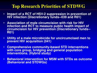 top research priorities of stdwg