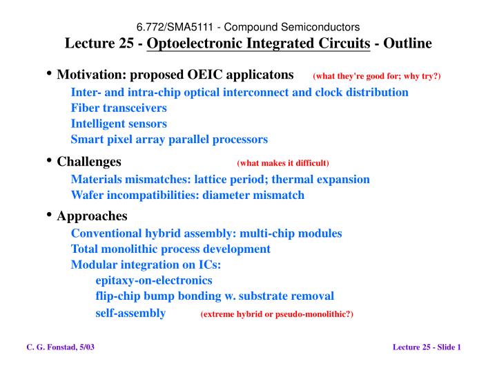 6 772 sma5111 compound semiconductors lecture 25 optoelectronic integrated circuits outline