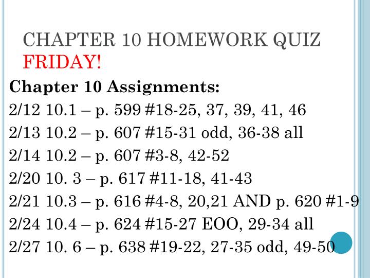 chapter 10 homework quiz friday
