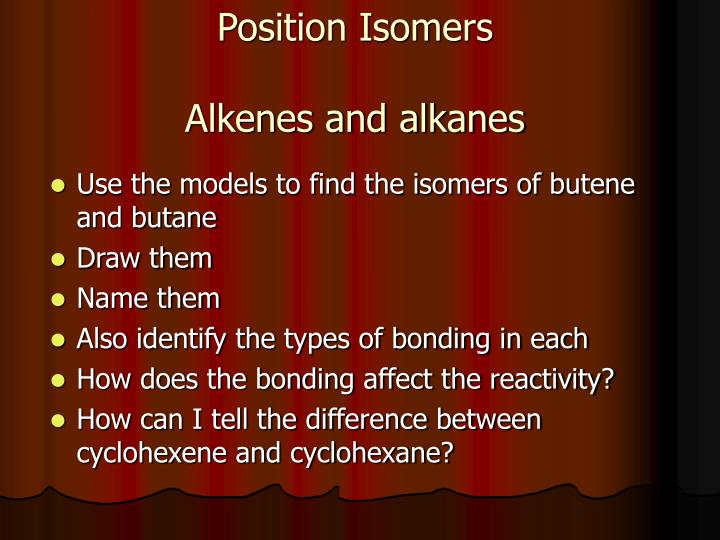 position isomers alkenes and alkanes