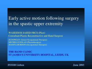 Early mobilisation of tendon repairs
