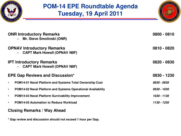 pom 14 epe roundtable agenda tuesday 19 april 2011