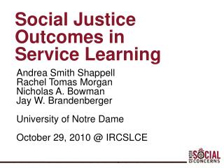 Social Justice Outcomes in Service Learning