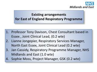 Existing arrangements for East of England Respiratory Programme