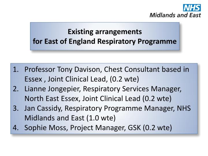 existing arrangements for east of england respiratory programme