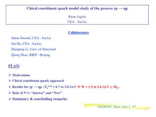 Collaborators Johan Durand, CEA - Saclay Jun He, CEA - Saclay Zhenping Li, Univ. of Maryland