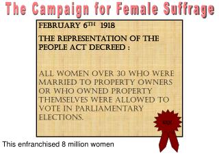 February 6 th 1918 The Representation of the People Act decreed :