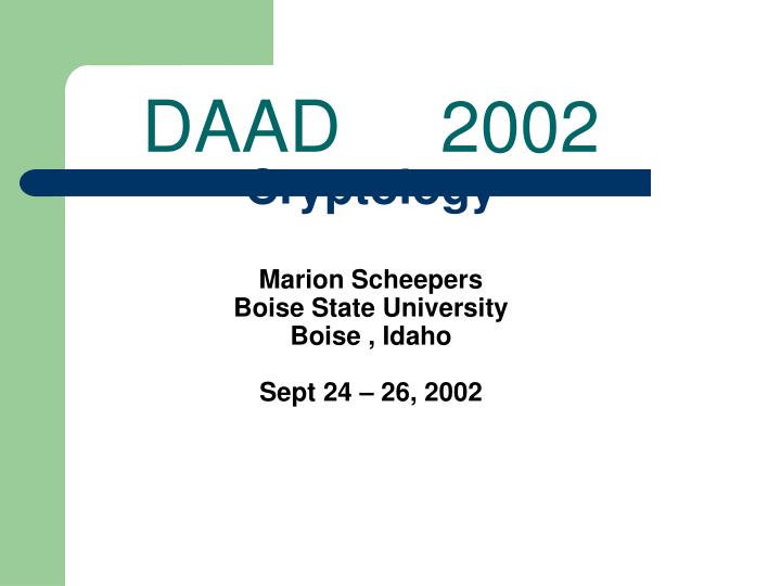 cryptology marion scheepers boise state university boise idaho sept 24 26 2002