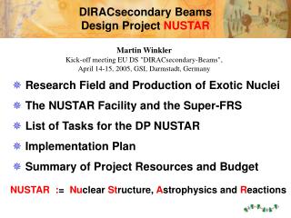 DIRACsecondary Beams Design Project NUSTAR