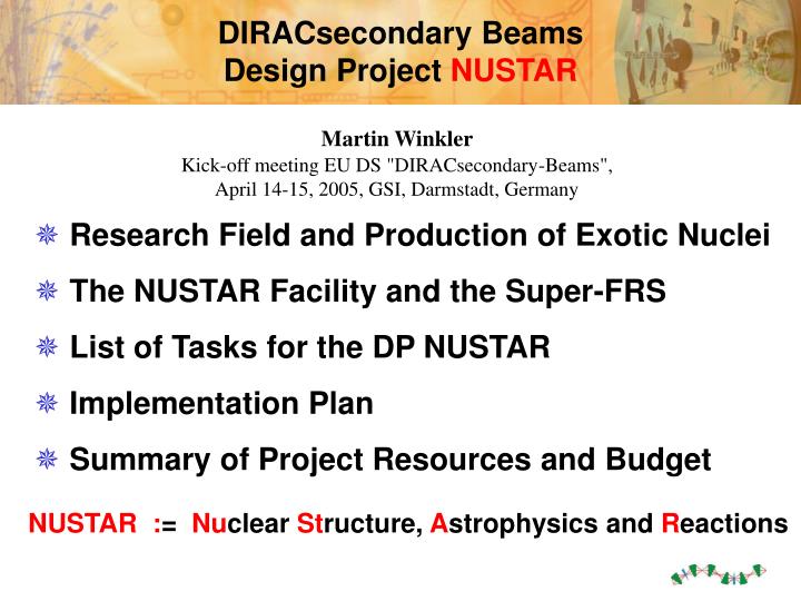 diracsecondary beams design project nustar