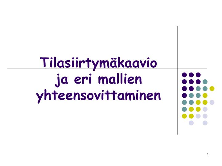 tilasiirtym kaavio ja eri mallien yhteensovittaminen