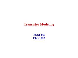 Transistor Modeling