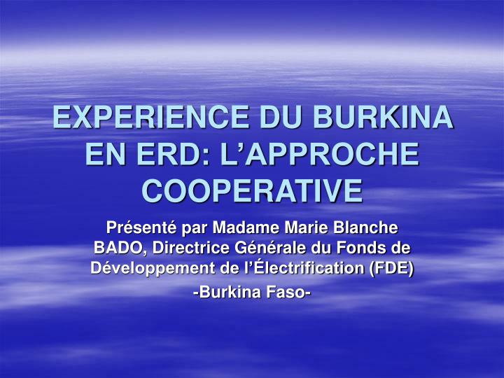 experience du burkina en erd l approche cooperative