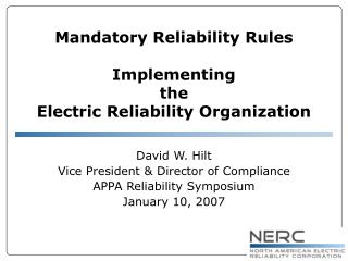 Mandatory Reliability Rules Implementing the Electric Reliability Organization