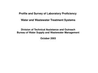 Profile and Survey of Laboratory Proficiency Water and Wastewater Treatment Systems