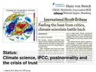Status: Climate science, IPCC, postnormality and the crisis of trust