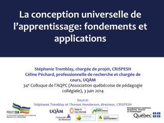 la conception universelle de l apprentissage fondements et applications