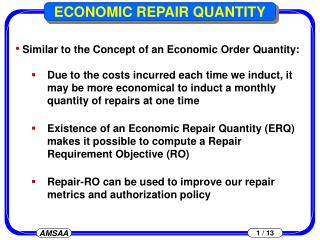 ECONOMIC REPAIR QUANTITY