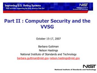 Part II : Computer Security and the VVSG