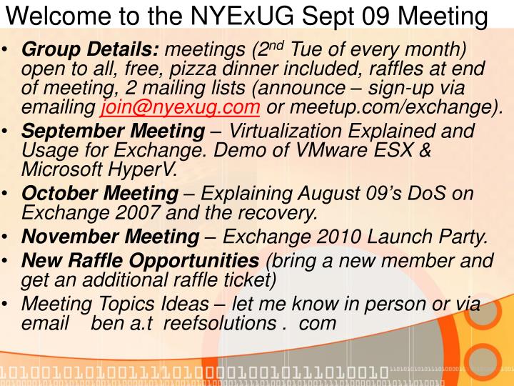 welcome to the nyexug sept 09 meeting