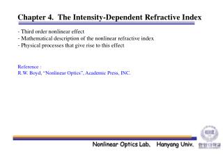 Chapter 4. The Intensity-Dependent Refractive Index