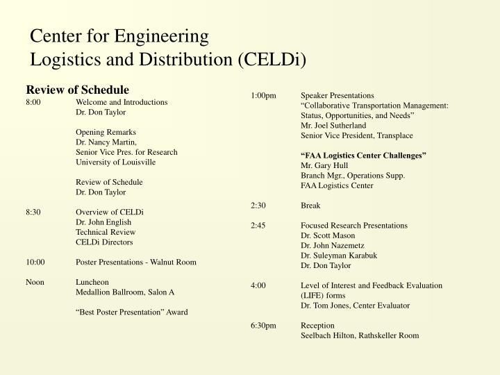 center for engineering logistics and distribution celdi