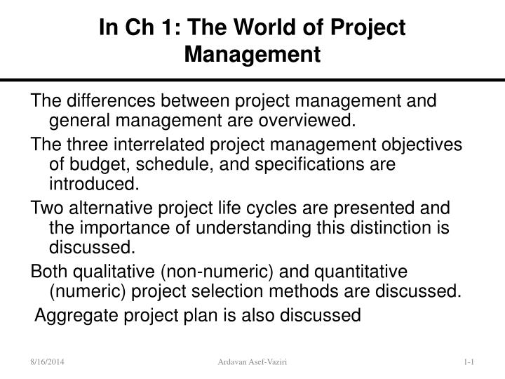 in ch 1 the world of project management