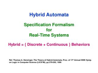 Hybrid Automata Specification Formalism for Real-Time Systems