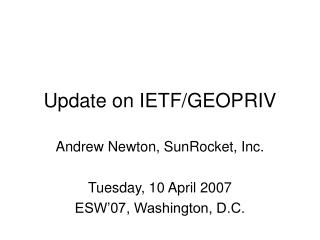 Update on IETF/GEOPRIV