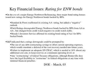 Key Financial Issues : Rating for ENW bonds