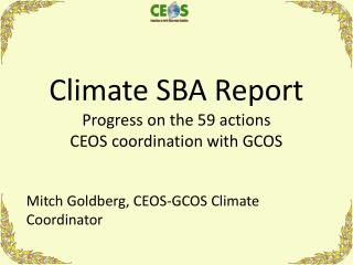 Climate SBA Report Progress on the 59 actions CEOS coordination with GCOS