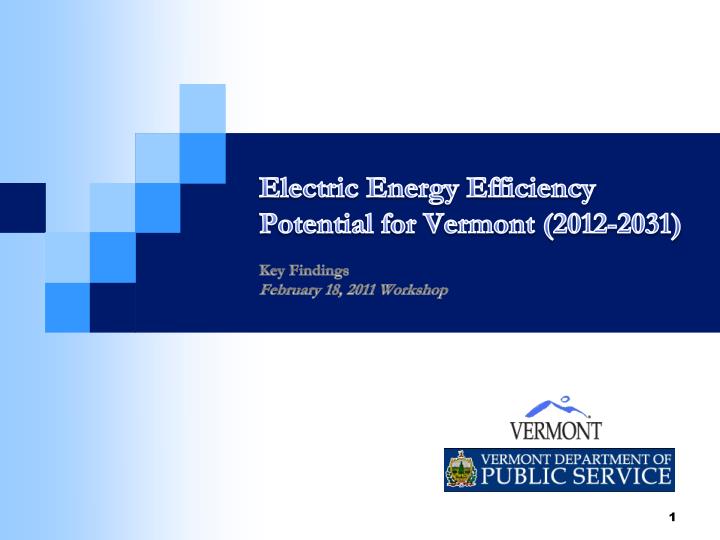 electric energy efficiency potential for vermont 2012 2031 key findings february 18 2011 workshop