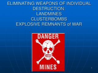 ELIMINATING WEAPONS OF INDIVIDUAL DESTRUCTION: LANDMINES CLUSTERBOMBS EXPLOSIVE REMNANTS of WAR