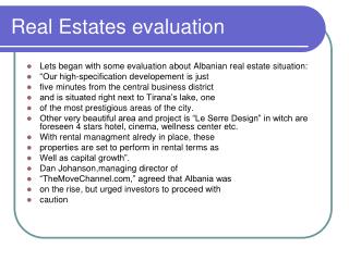 Real Estates evaluation