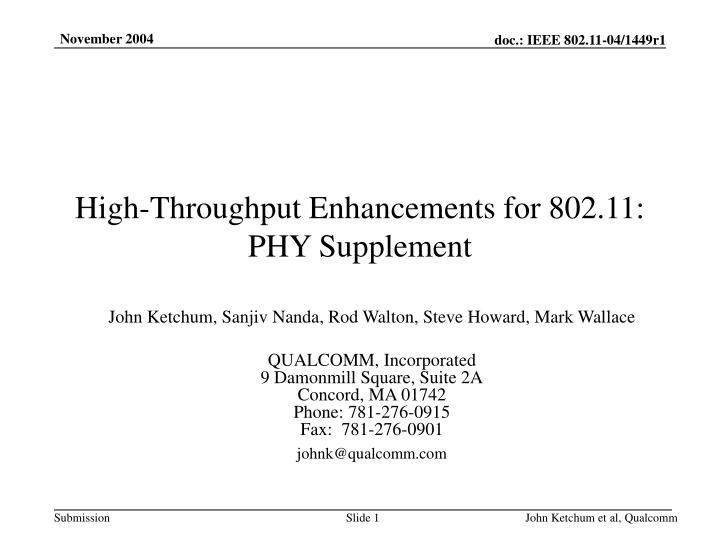 high throughput enhancements for 802 11 phy supplement