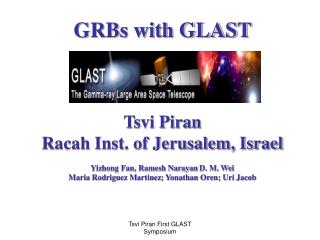 GRBs with GLAST Tsvi Piran Racah Inst. of Jerusalem, Israel Yizhong Fan, Ramesh Narayan D. M. Wei
