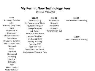 My Permit Now Technology Fees Effective 7/11/2012
