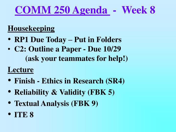 comm 250 agenda week 8