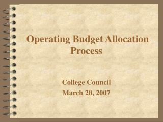 Operating Budget Allocation Process