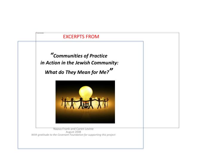 communities of practice in action in the jewish community what do they mean for me