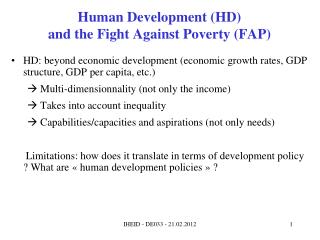 Human Development (HD) and the Fight Against Poverty (FAP)
