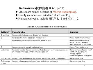 Retroviruses ???? (C65, p657) l Viruses are named because of reverse transcriptase .