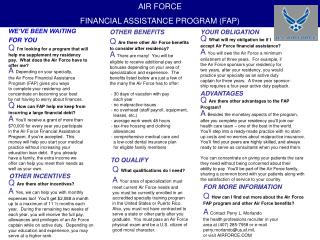 AIR FORCE FINANCIAL ASSISTANCE PROGRAM (FAP)